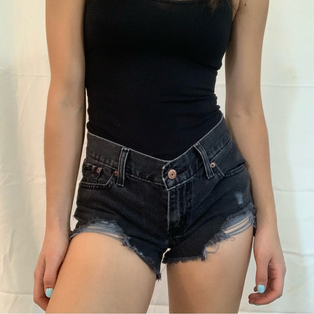levi’s high waisted denim black cut off shorts denim
